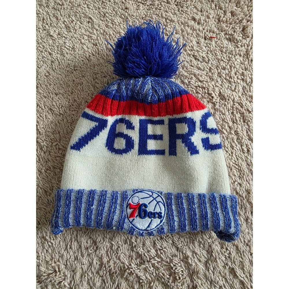 New Era Philadelphia 76ers NBA Cuffed Pom Beanie Hat Blue White Red Fleece Lined